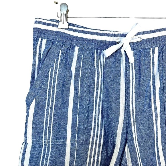 Nautica Soft Linen Pull On With Pockets Light Blue White Stripe Short Size Large - Picture 4 of 17